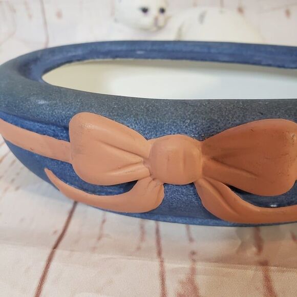 Vintage 80s Silvestri Ceramic White Cat Covered Bowl 7" Farmhouse Trinket Dish - Picture 10 of 10